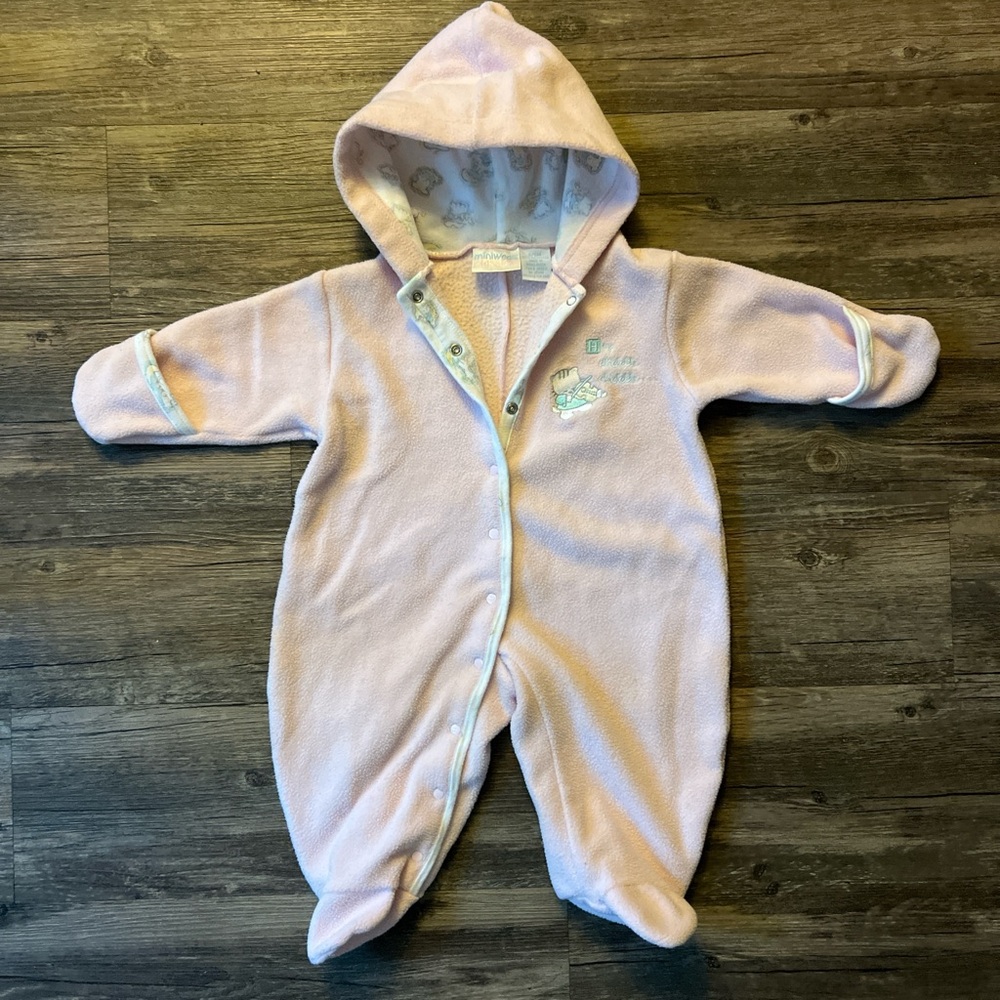 Vintage Light Pink Hooded Baby Onesie